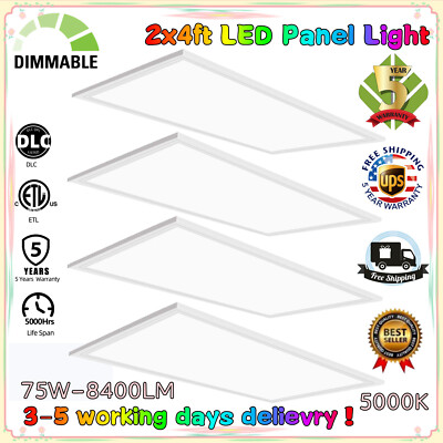 2x4 FT LED Flat Panel Light 75W 5000K 8400 Lumens Dimmable ETL Listed (4-Pack)