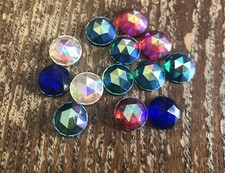 Vintage Mixed Color Faceted Round Domed AB Fancy Foil Cabochon Loose Stones Lot