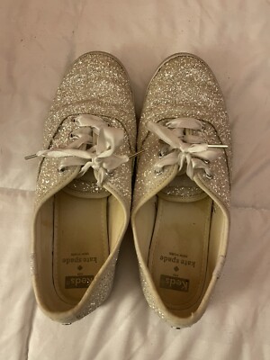 Kate Spade Keds White Glitter Sneakers Flats Shoes size