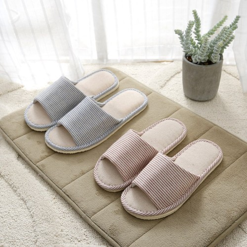Pantofole donna uomo pantofole da interno lino antiscivolo estate punta aperta casa pantofole piatte NUOVE - Foto 6 di 28