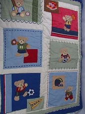 KIDSLINE PLAY BALL Blue Sports Theme Baby Boys Crib Comforter Quilt EUC