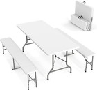 Vingli Picnic Table Set with 2 Benches, 6 Feet Camping Table Chair Set,3-Piece F