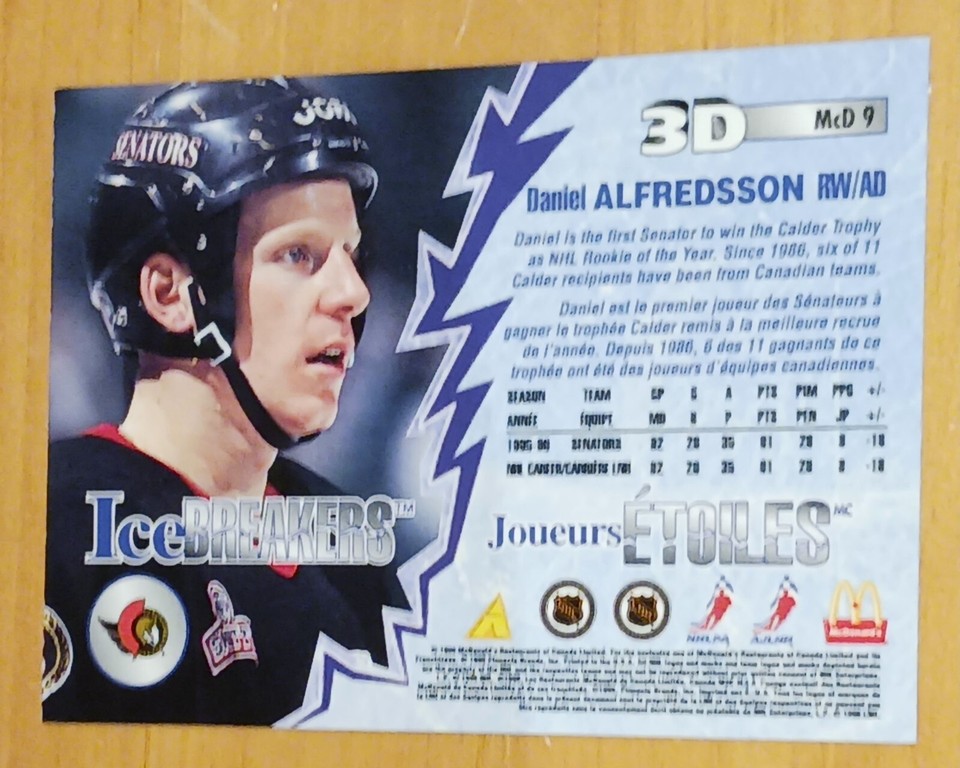 199697 Pinnacle McDonald's Hockey 3D Ice Breakers DANIEL ALFREDSSON