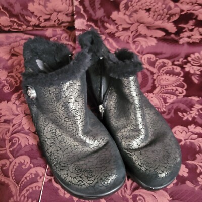 Alegria Womens EUR 39 US 8 Meri Roses Black Floral Faux Fur Lined Booties