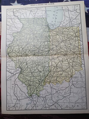 1889 Original railroad map INDIANA & ILLINOIS Train Routes 11''x9'' stations