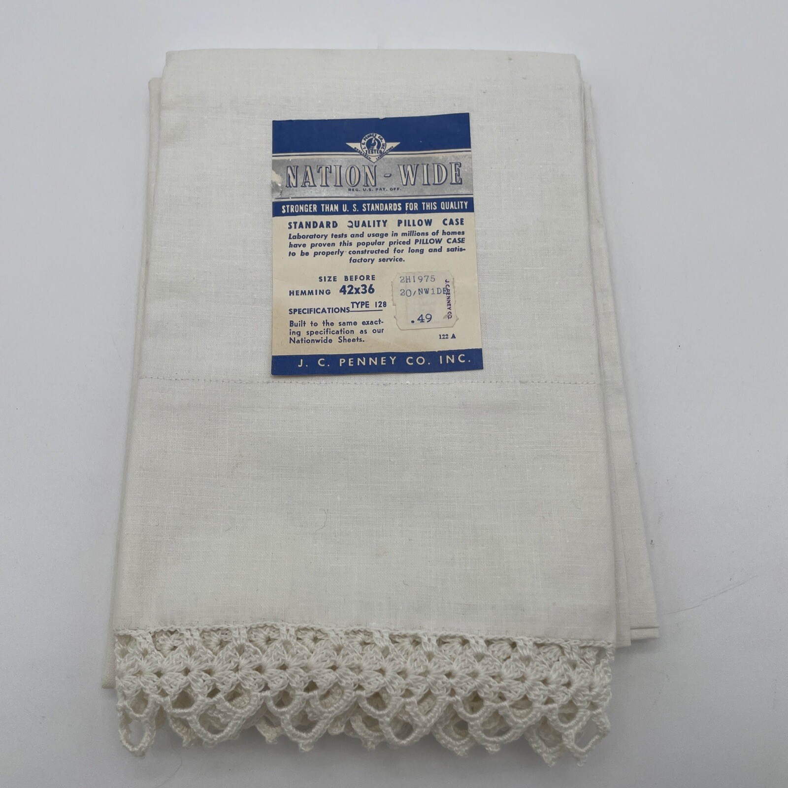 Vintage J C Penney's Beige Nation-Wide Pillowcase 42x36  Muslin 100% Cotton