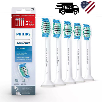   5 Pack C1 Sonicare Simply Clean Replacement Toothbrush Brush Heads HX6015/03