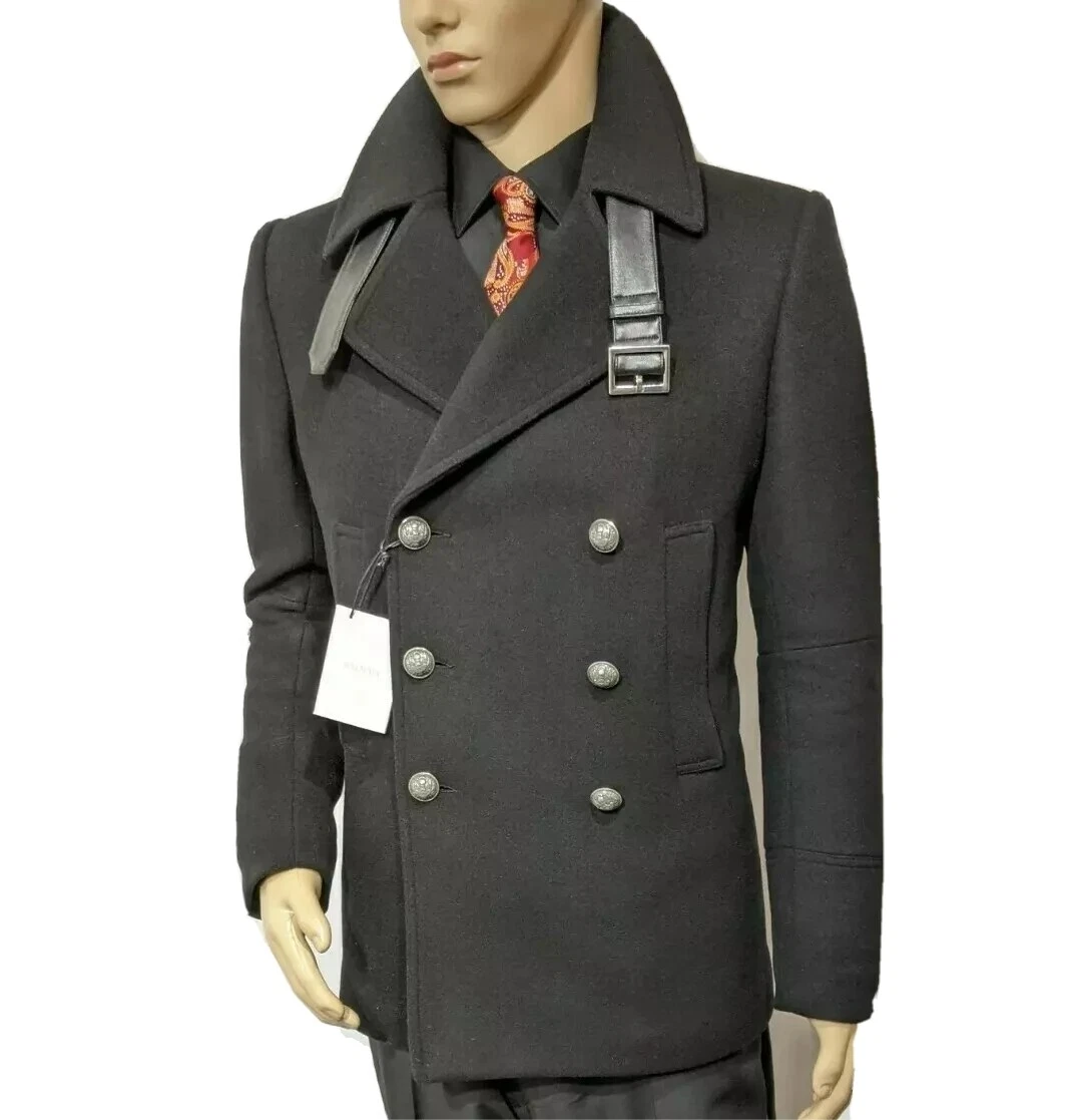 BNWT Balmain AW14 Mens Peacoat Wool Leather Belted UK 40 RRP£2750 | eBay