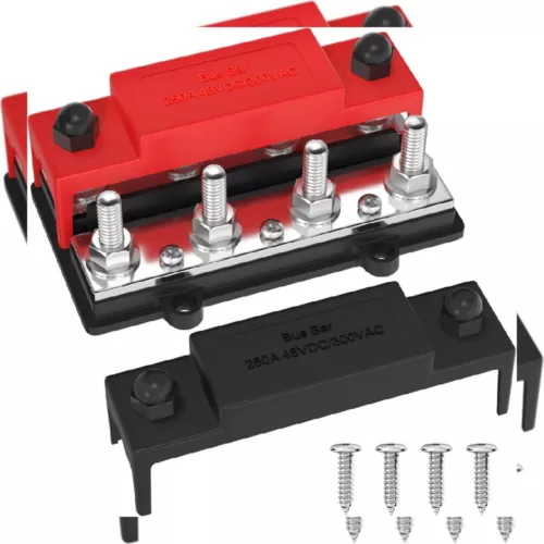 250A Dual Row Bus Bar 12V Power Distribution Block 8 x 3/8" Terminal Stud, 6... 