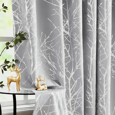 100 Blackout Curtains for Bedroom, Curtains 84 Inches Long Silver on Grey Tree