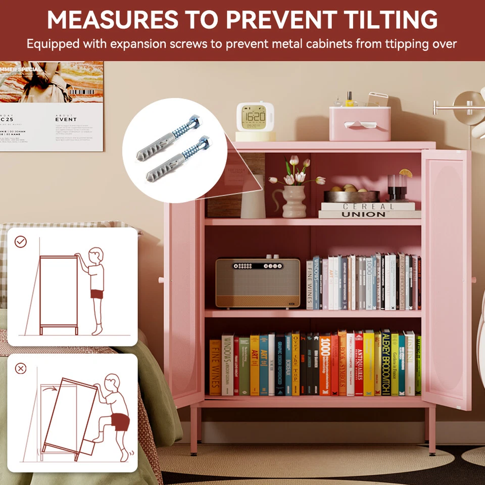 Armario de metal armario de acento con estantes ajustables y 2 puertas de malla Foto 3 de 4