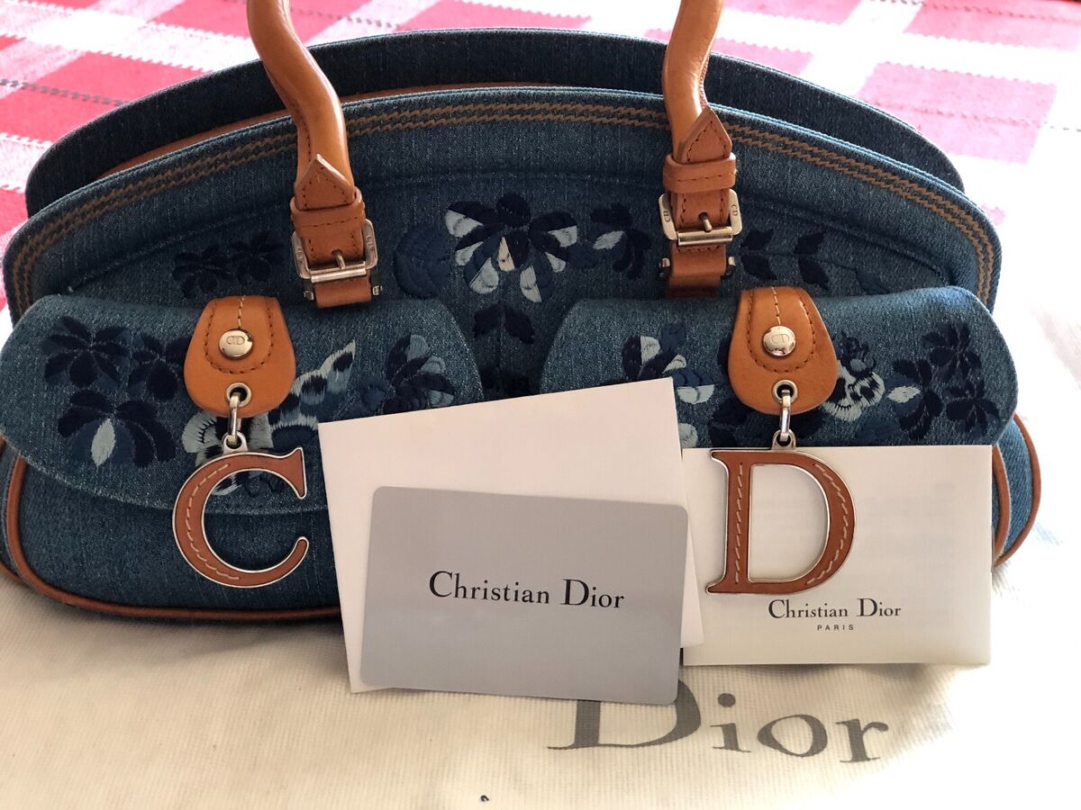 CHRISTIAN DIOR VINTAGE MONOGRAM EMBROIDERED FLORAL DENIM
