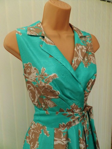 ELIZA J TÜRKIS GOLD ELFENBEIN BLUMENSATIN 50ER JAHRE PLATTE FLARE MIDI KLEID 8 NEU OHNE ETIKETT - Bild 7 von 14