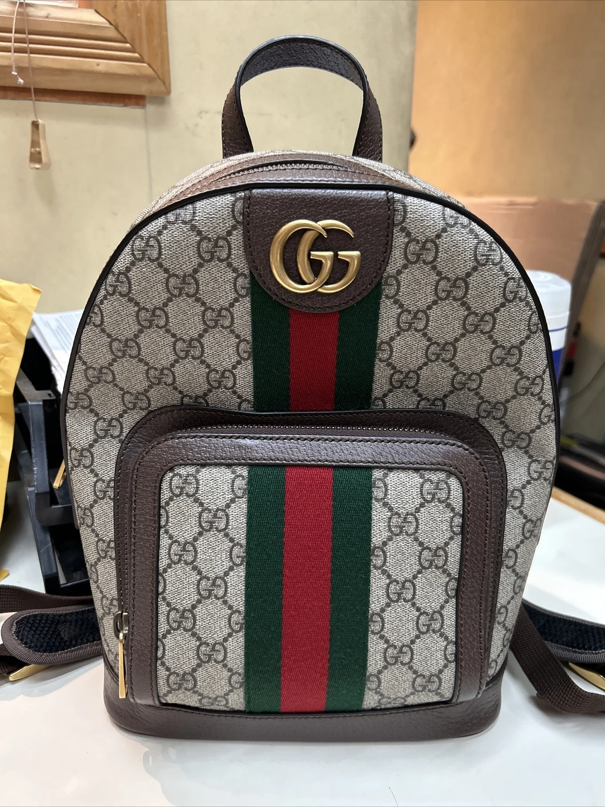 Sac à dos femme Gucci GG Supreme Monogram Ophidia petit toile beige 547963