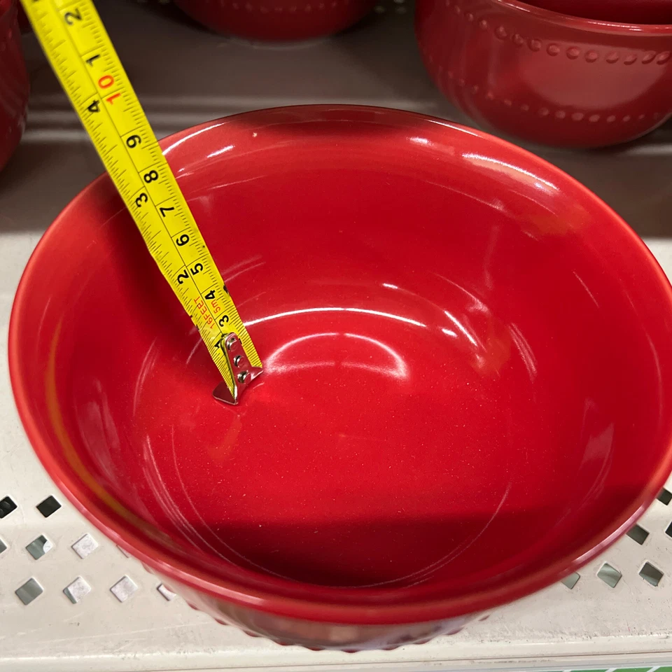 Nuevos 4 tazones de sopa/cereal Royal Norfolk de cerámica roja en relieve de 6" Foto 4 de 4