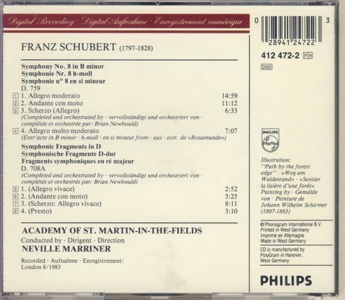 Schubert – Symphony No.8 - Academy of St. Martin, Marriner - Philips CD - Picture 2 of 2