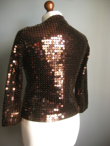 KAREN MILLEN gold JACKET 2 4 top sequins XS shiny metallic bolero bronze party - Picture 3 of 12
