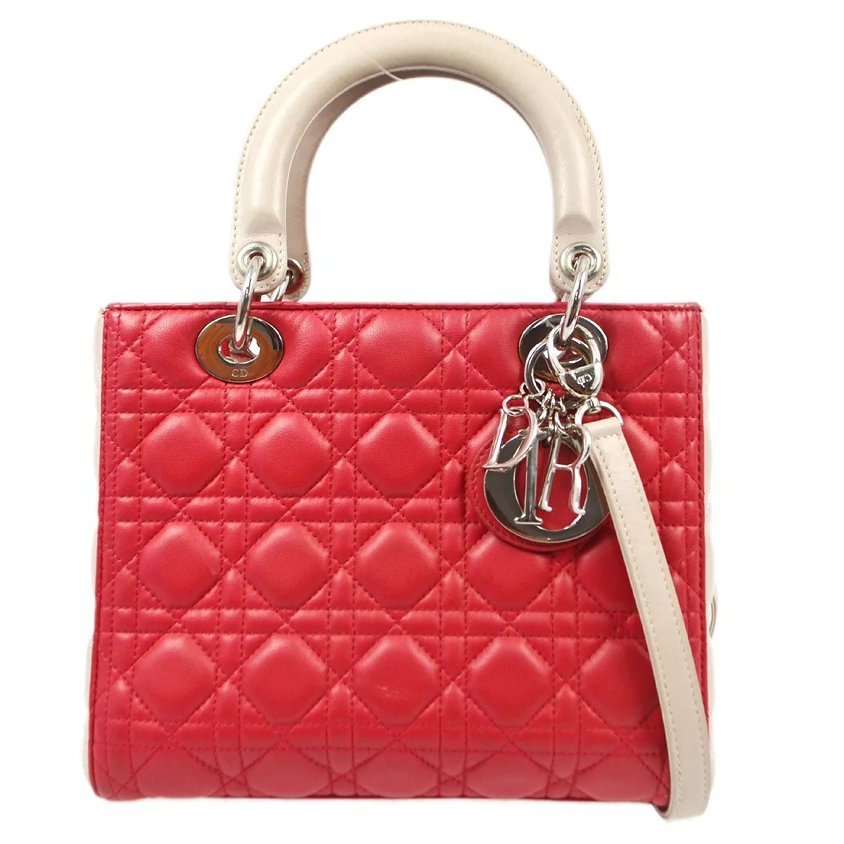 Sac à main bidirectionnel peau d'agneau rose Christian Dior Cannage 15 BO 0173 KK00649