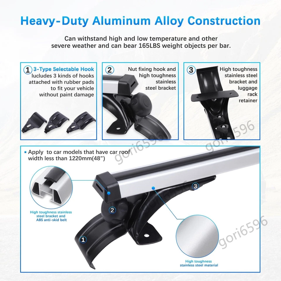 Universal 48" Aluminum Car Top Roof Rack Cross Bar Luggage Cargo Carrier Rails Foto 4 de 4