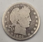《Silver》1901 USA BARBER QUARTER -- .1808 OZ of SILVER!!!