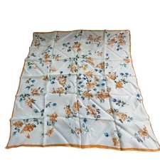 Vintage Watercolor Floral Square Scarf Light Yellow Silky Neck Wrap Bandana