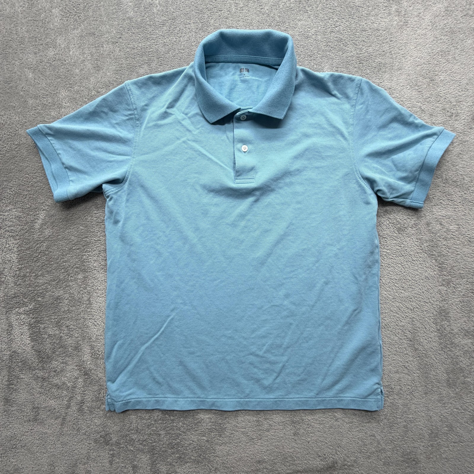 Uniqlo Polo Shirt Mens Medium Blue Pique Knit Cotton Blend Short Sleeve