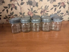 10-VINTAGE KERR HALF PINT JARS  WITH BALL ZINC LIDS SQUARISH ROUND #501