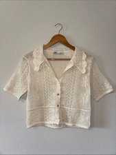 Medium ZARA white pointelle knit cardigan