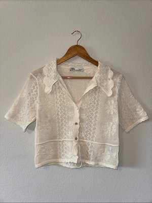 Medium ZARA white pointelle knit cardigan