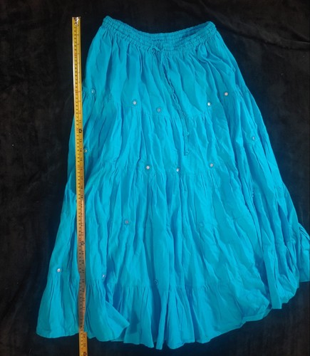 India Arts One Size Mirrored Bright Blue Cotton Large Broom Skirt - Picture 4 of 4