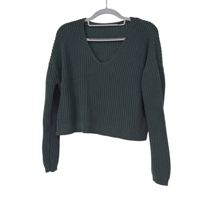 Jenni Kayne Green Organic Cotton Blend Shaker Knit V-Neck Sweater XS