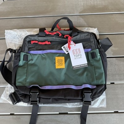 NWT Topo Designs Mountain Cross Bag - Grid Very Peri - 14 L Black Purple Green