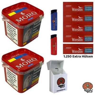 Moro Red/Rot Volumentabak 2x 235g Giga Box, Winston Extra Hülsen, Zubehör