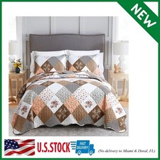 Floral Plaid Patchwork Twin Quilt Set, Reversible 3-Piece Microfiber Bedding