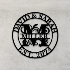 Personalized Names & Year Metal Sign, Custom Family Name, Split Letter Monogram