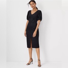 Ann Taylor NEW Faux Suede Black Puff Sleeve Sheath Dress Size 4