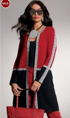 Size 2X PLUS MIdnight Velvet BLUE Black Elektra Studded Cardigan Jacket
