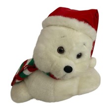 Vintage RUSS Swizzel Sea Lion Christmas Plush Stuffed Animal Seal Santa Hat 16"