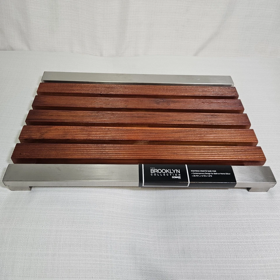 Alfombra de ducha antideslizante de acero inoxidable y teca alfombra de baño de lujo spa decoración del hogar Foto 3 de 4