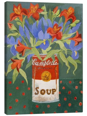 Leinwandbild Iris und Alstromeirie in Campbells Suppendose - Jennifer Abbott