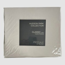 Hudson Park Collection Gray Classic Egyptian Percale Fitted Sheet, Twin.
