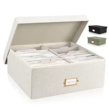  Decorative Photo Storage Box - Sturdy Linen Photo Organizer 4x6 - Large Beige