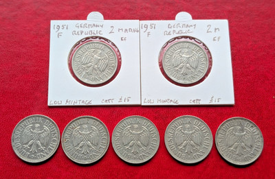 Lot of 7 West Germany,  2 Deutsche Mark 1951 coins - small German collection
