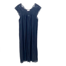 Vintage SHADOWLINE Long Nightgown Peignoir Black Lace Detail Nylon Womens 2X