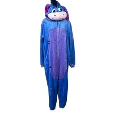 Disney Eeyore Union Suit One Piece Womens M Blue Plush Hooded Pajamas Costume