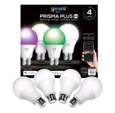 Geeni PRISMA PLUS 800 Wi-Fi LED Smart Light Bulb A19 Dimmable - 4 Pack