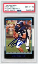 Drew Brees Signed 2001 Bowman Rookie Card #164 RC PSA *GEM MT 10 AUTO*. rookie card picture