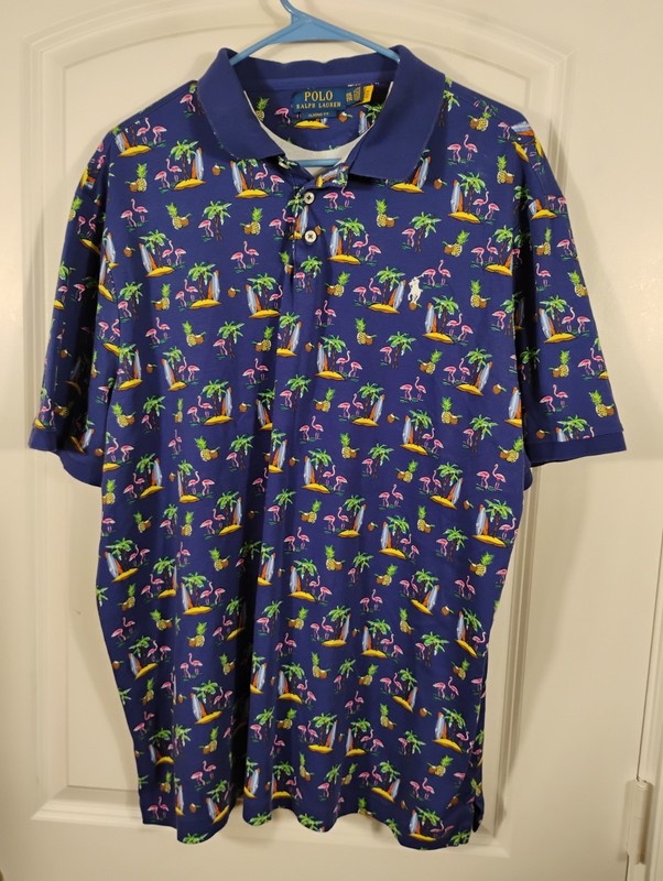 POLO RALPH LAUREN FLAMINGO PINEAPPLES AOP POLO MEN SZ XXL
