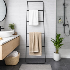 Free Standing Towel Storage Ladder 4 Tier Bathroom Towel Holder Stand Rack Black