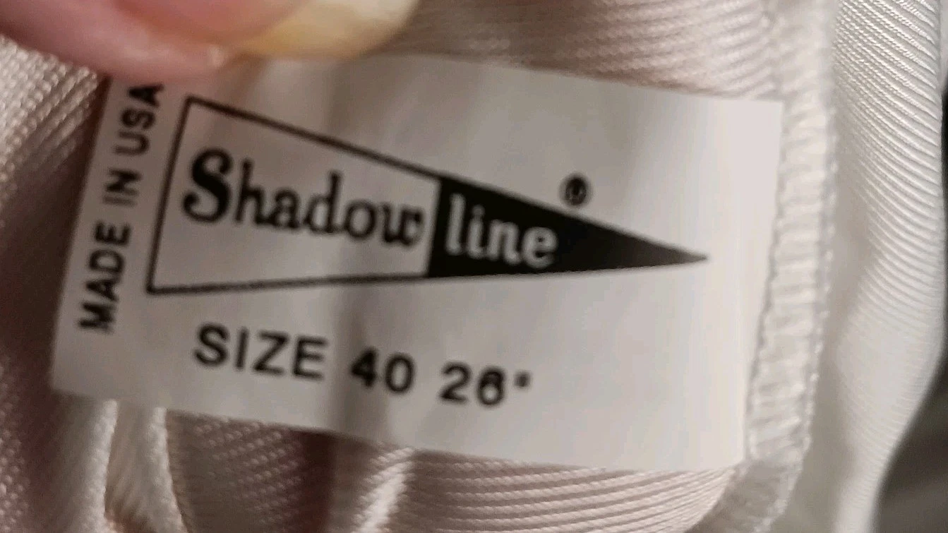 OFF WHITE Abito slip vintage Shadowline nuovo con etichette 40 panna lingerie bianco sporco pizzo trasparente nylon completo